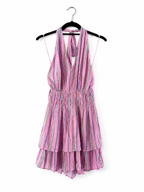 Day + Moon Dresses & Skirts - Day + Moon Pink‎ Striped Halter Tiered Mini Dress Open Back – Size Small